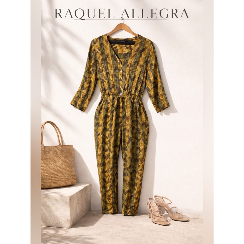 Raquel Allegra Size L NWT Silk Blend Utility Jumpsuit Tie Waist Pockets